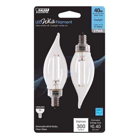 Feit Electric Feit White BA10 E12 (Candelabra) Filament LED Bulb Daylight 40 Watt Equivalence 2 pk BPCFC40950WFIL2
